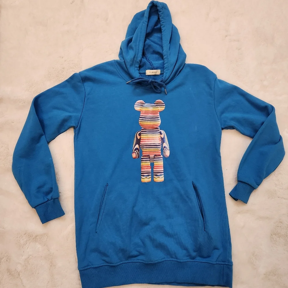 Pangaia X Haroshi BE@RBRICK Recycled Cotton Hoodie Cobalt Blue Unisex - Picture 9 of 13